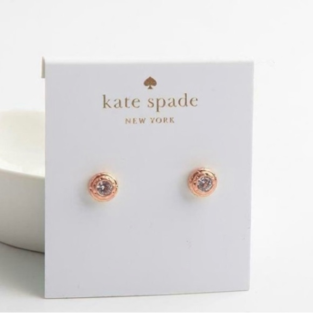 Kate Spade ♠️ Mini Round Elegant Edge Crystal Stud Earrings Clear/Rose Gold